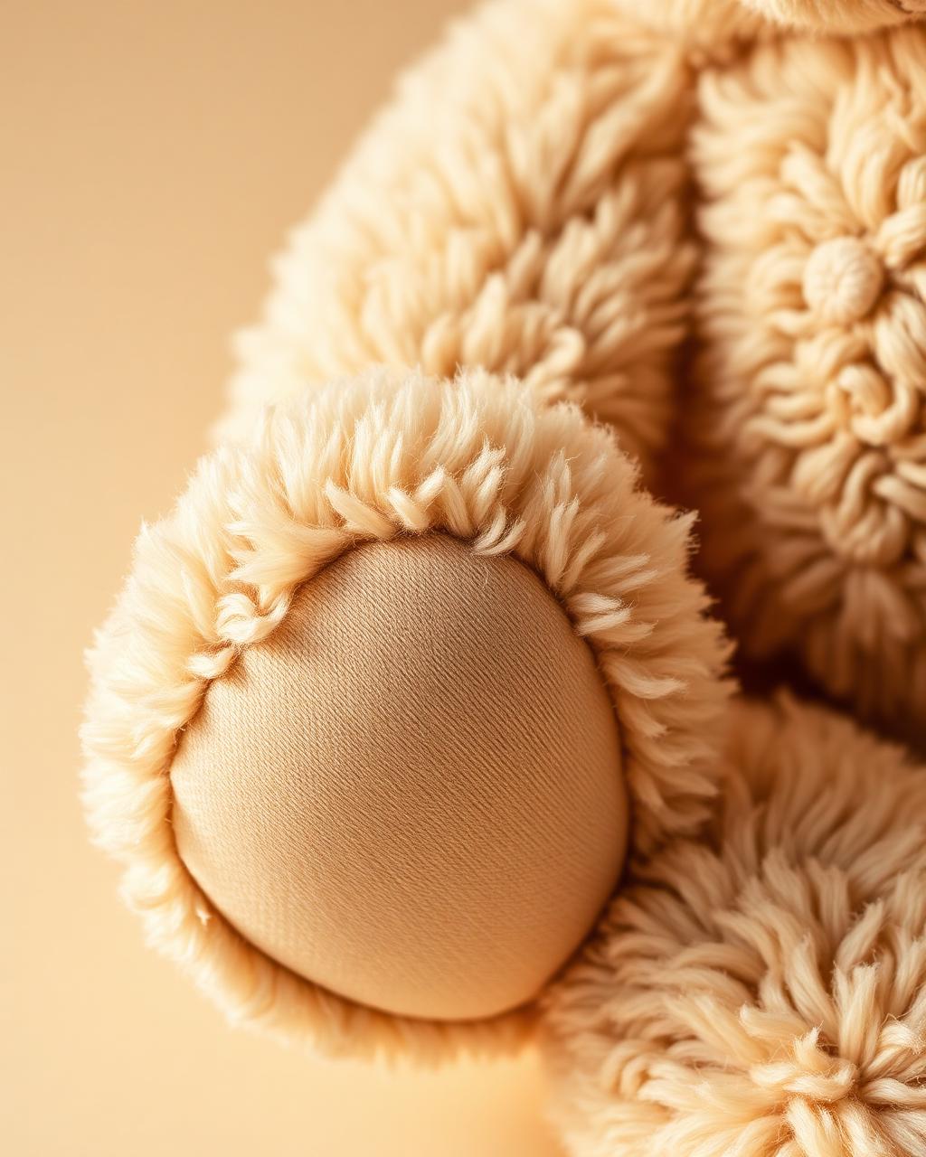 Close-up of Bobo plushie's soft fur and paw